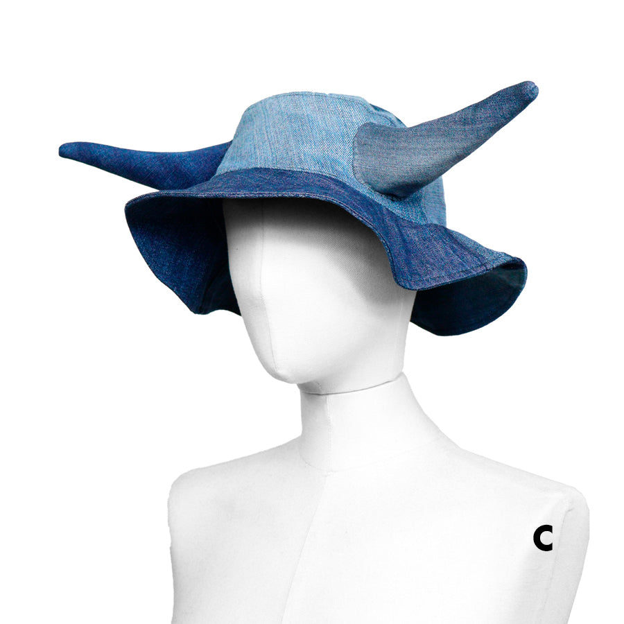 27 | BUCKET HAT WITH HORNS - upcycled denim