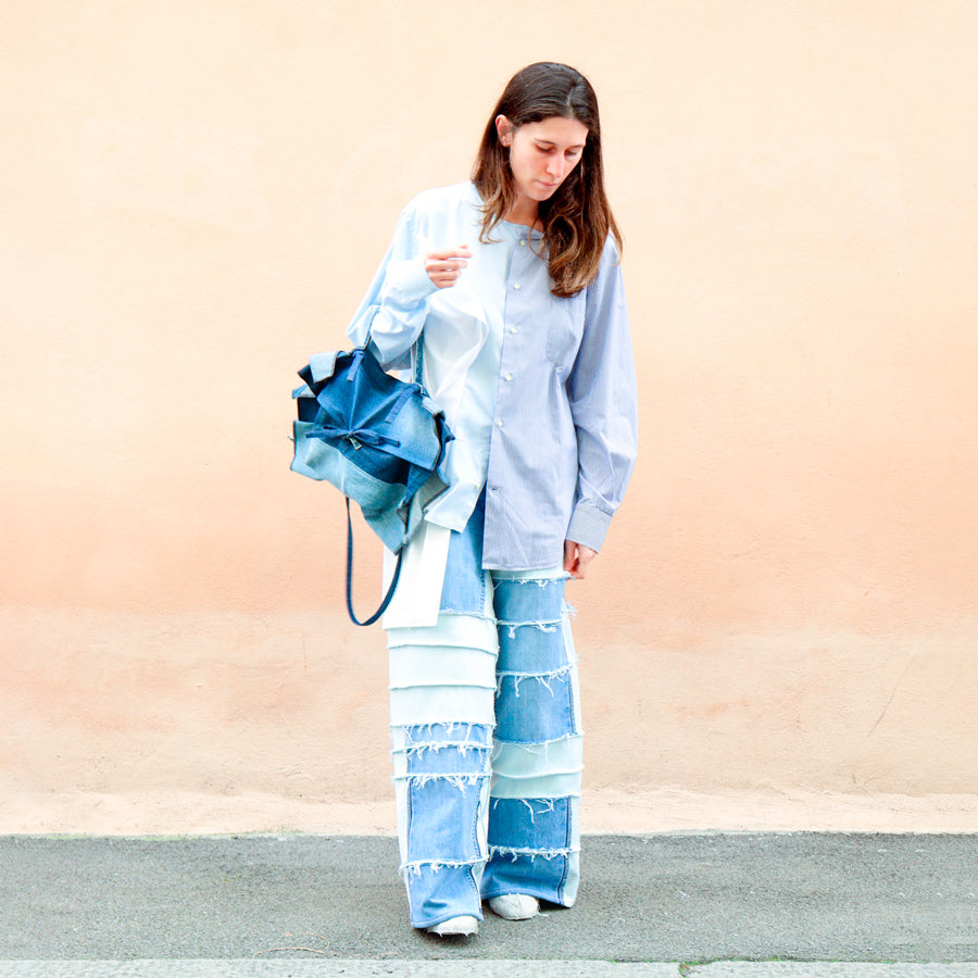 26 | UPCYCLED SHIRT WITH PATCHWORK - blue & stripes