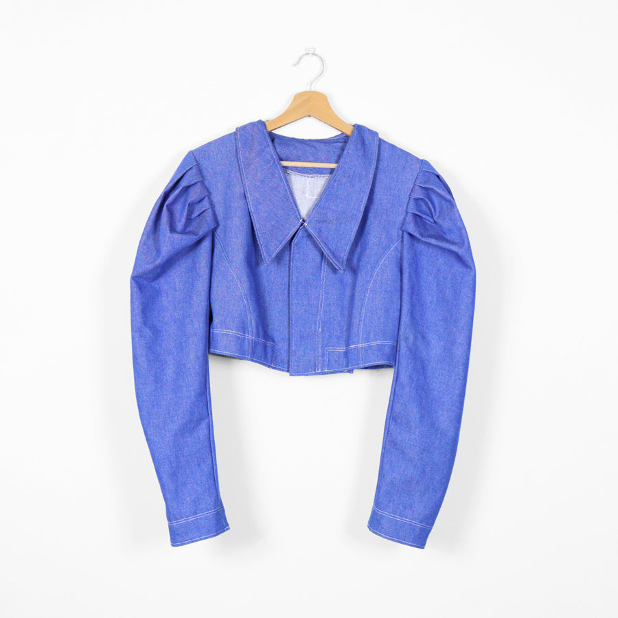 1 di 1 | GIACCA IN JESRSEY UPCYCLED CON TASCHE E PATCHWORK IN DENIM - blu & bianco