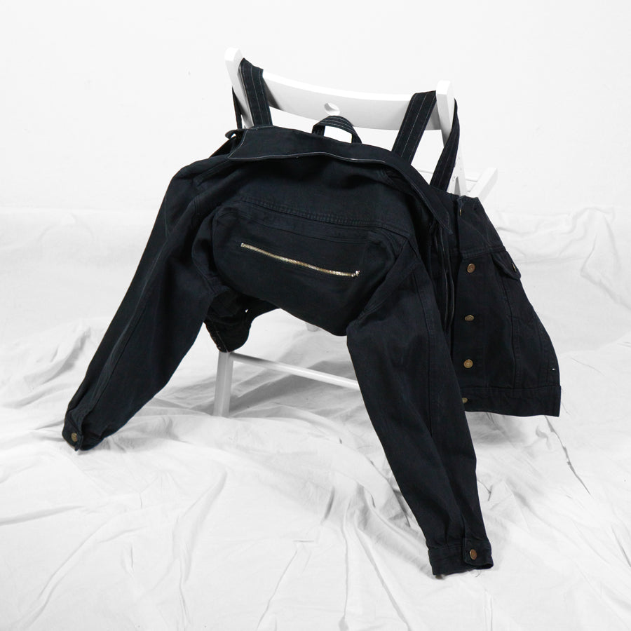 UPCYCLED DRILL TRUCKER JACKET - black