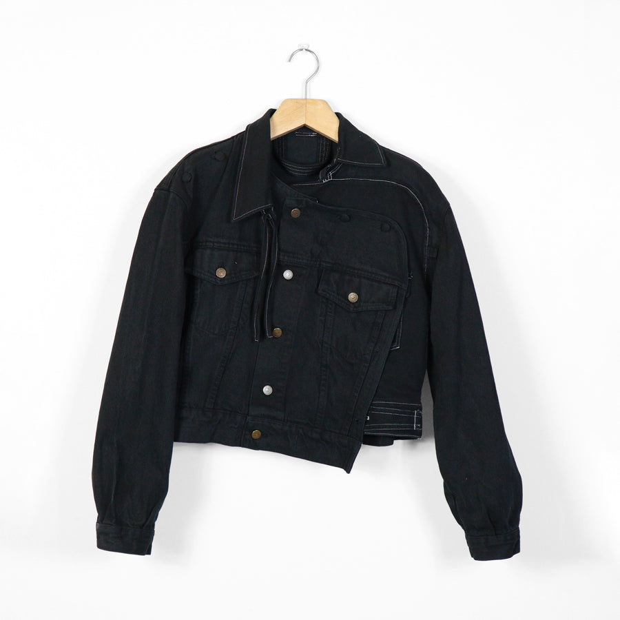 UPCYCLED DRILL TRUCKER JACKET - black